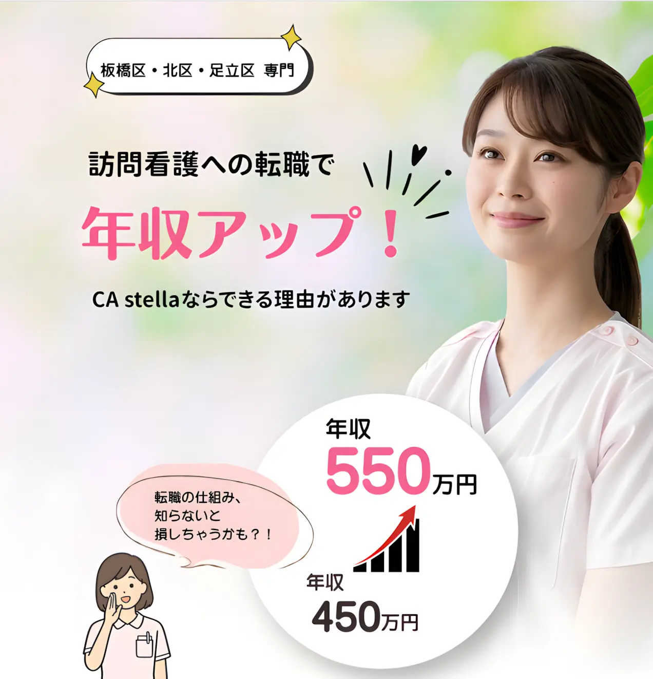 訪問看護への転職で年収アップ！板橋区・北区・足立区専門の転職サービスstella
